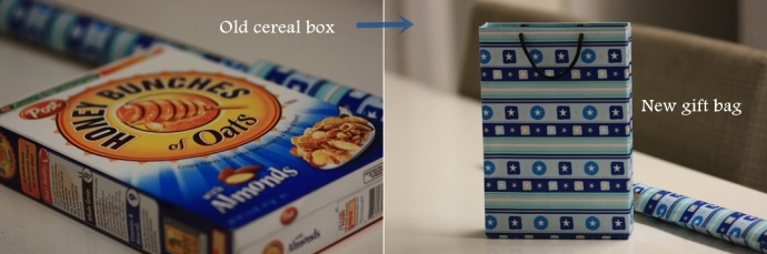 reusing old cereal boxes, recycle, upcycle, gifts from waste